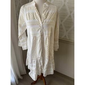 Boutique Women’s Medium White & Gold Metallic Ruffle Tiered Mini Dress